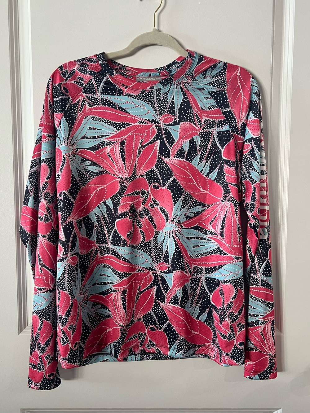 Columbia Pink & Aqua Tropical Print Sun Protection Top performance